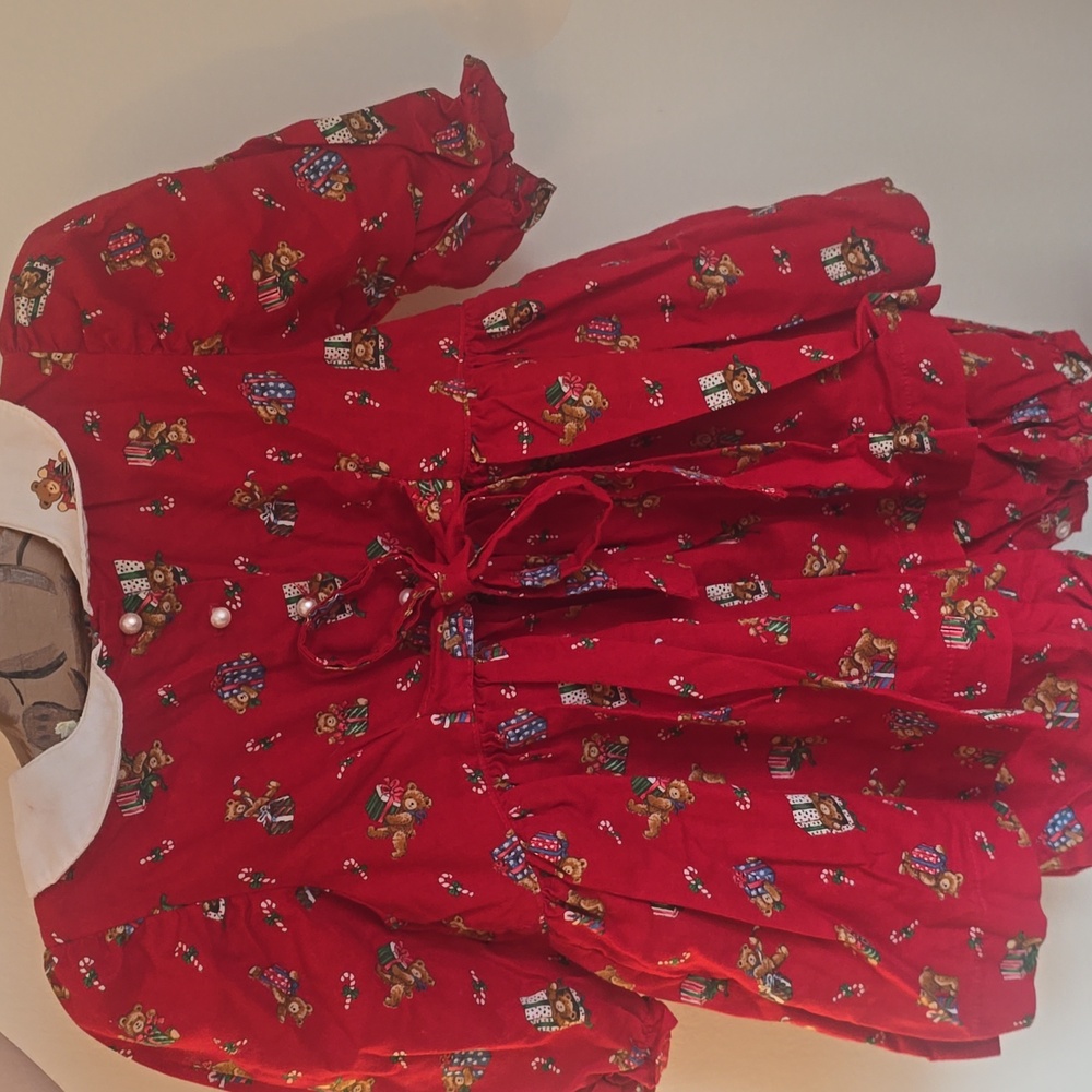 Vintage 90s Ralph Lauren Style Bears Toddler Girl Christmas Dress
